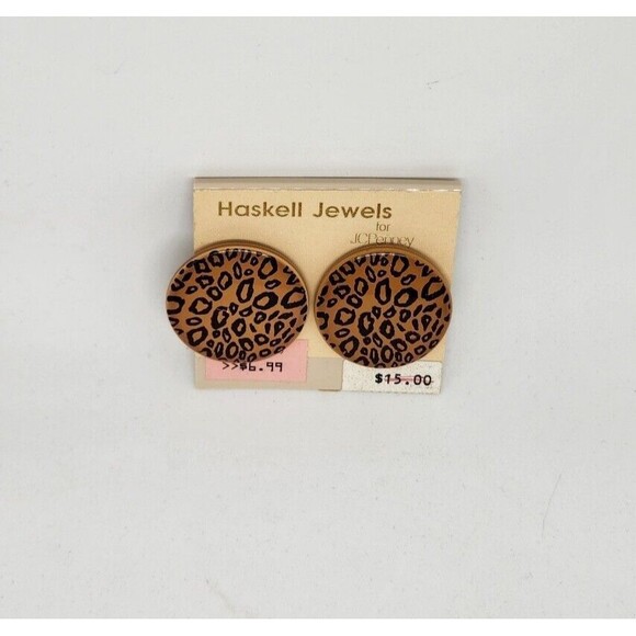 Haskel Jewels Pierced Earrings Leopard Print Circle NEW - Picture 1 of 3